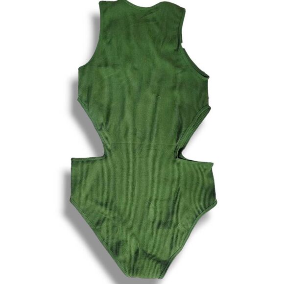 UNIIKSTUFF GREEN cutout ribbed bodysuit NWOT M/L stretchy - Picture 1 of 6